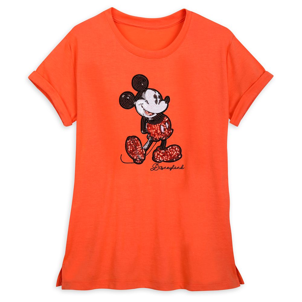Mickey Mouse Sequined T-Shirt for Women – Coral – Disneyland