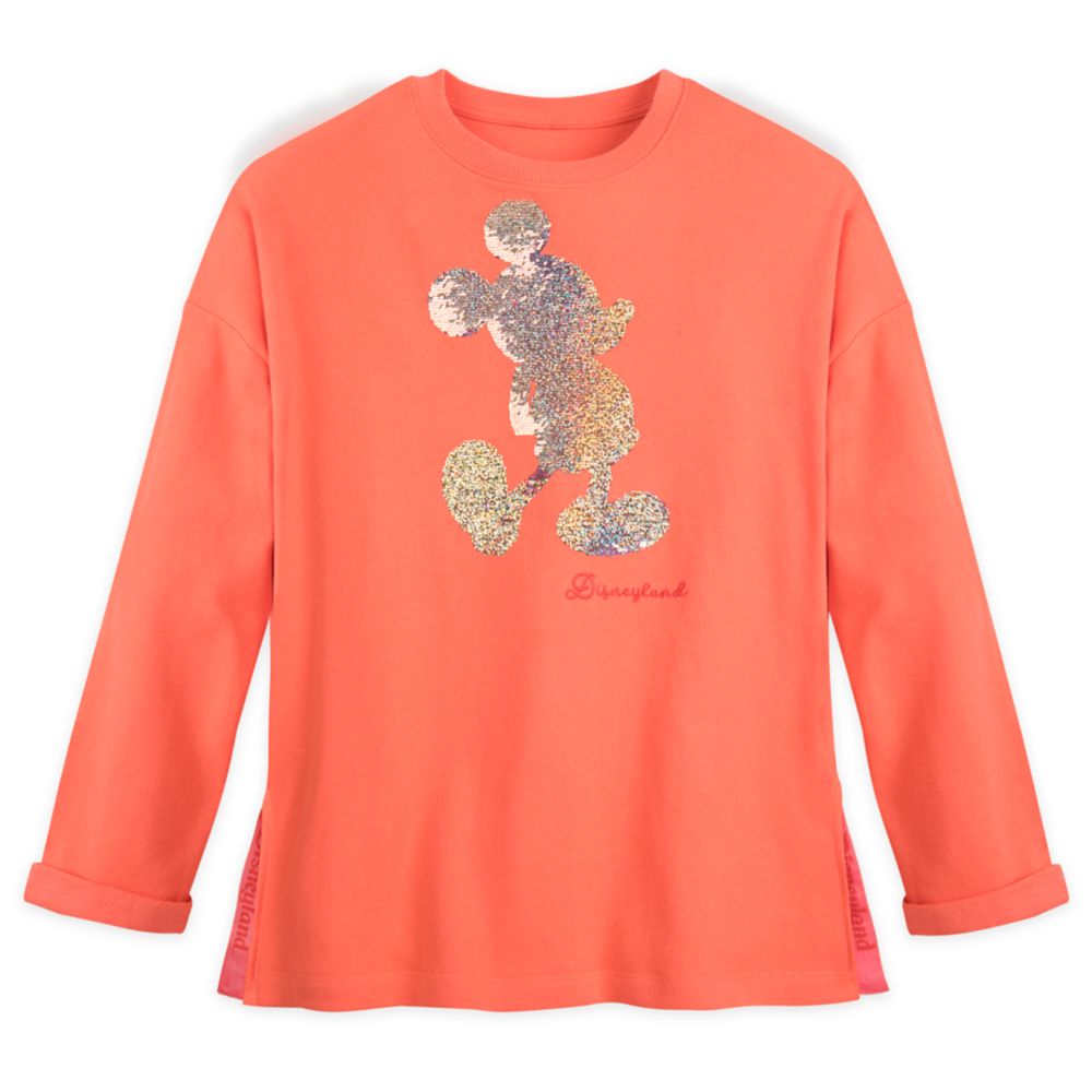 Mickey Mouse Reversible Sequin Pullover for Women – Disneyland – Coral