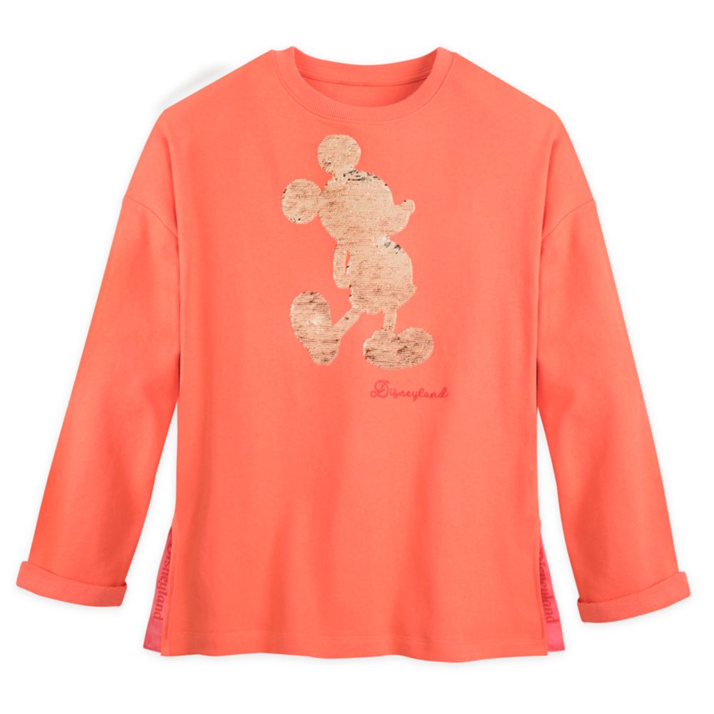 Mickey Mouse Reversible Sequin Pullover for Women – Disneyland – Coral