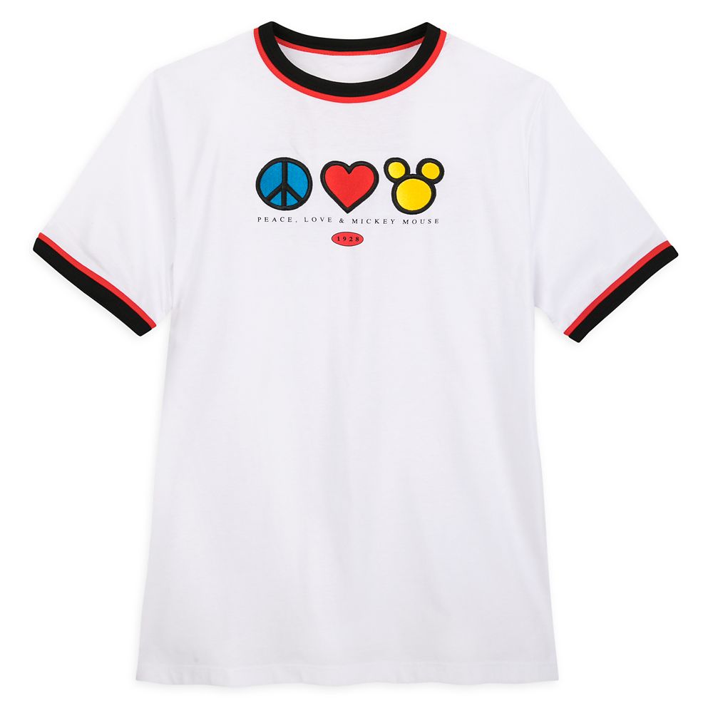 Mickey Mouse Peace & Love Ringer T-Shirt for Adults