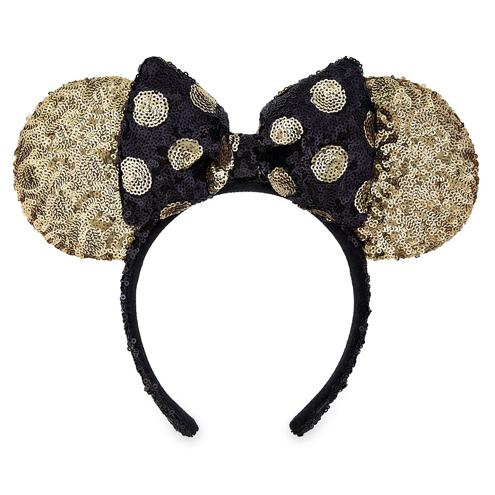 Minnie Mouse Sequined Ear Headband With Bow Black And Gold Shopdisney