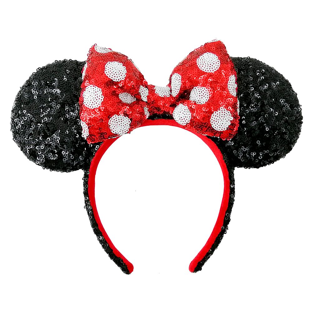 Disney Parks Minnie Mouse Ears Hat Headband Black Red Sequin Bow NEW
