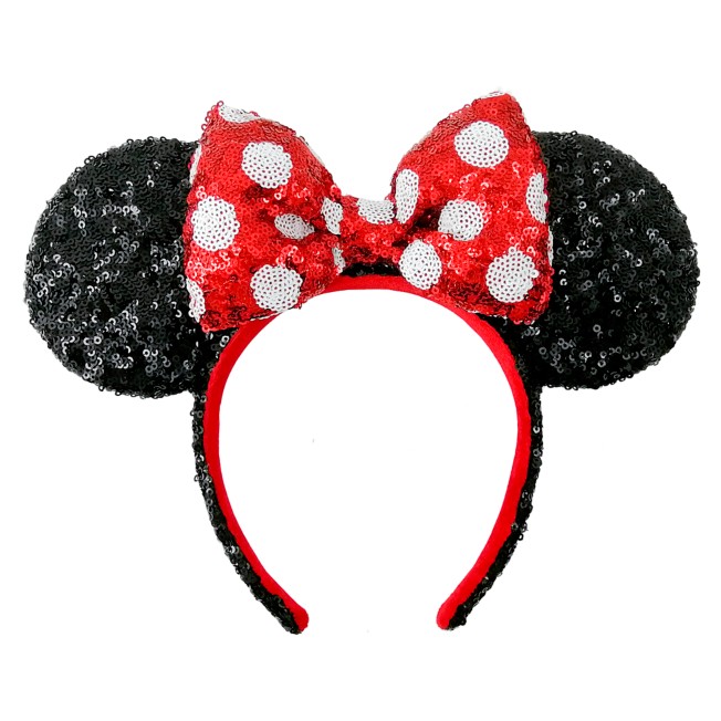 Disney Park Mickey Party Minnie Mouse Ears Red White Polka Dot Sequin Headband 