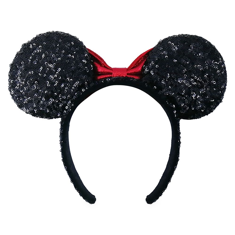 Minnie Mouse Sequined Ear Headband with Velvet Bow – Black and Red