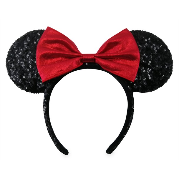 Minnie Mouse Sequined Ear Headband with Velvet Bow – Black and Red