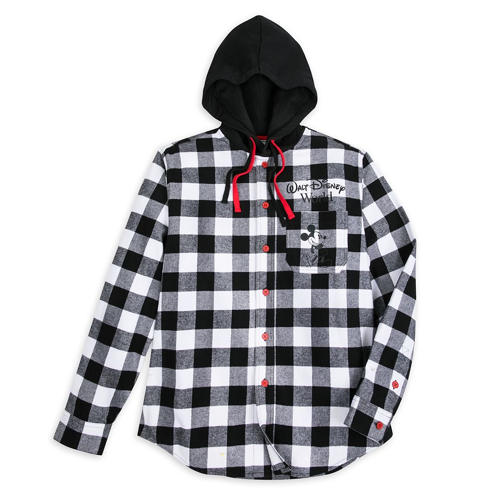 Mickey Mouse Classic Fashion Hoodie for Adults – Walt Disney World – Black & White Plaid