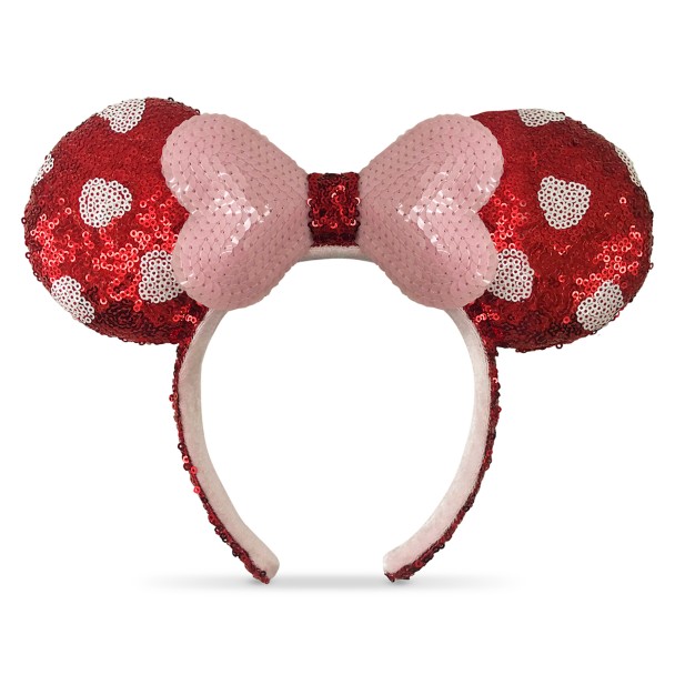 Disney Parks 2023 Valentines Minnie Ears Pink Rosebud White Hearts Headband  NWT