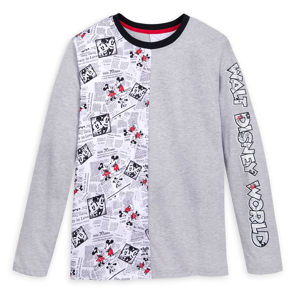 Mickey and Minnie Mouse Newsprint Long Sleeve T-Shirt for Adults – Walt Disney World