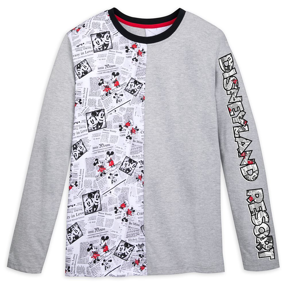 Mickey and Minnie Mouse Newsprint Long Sleeve T-Shirt for Adults – Disneyland