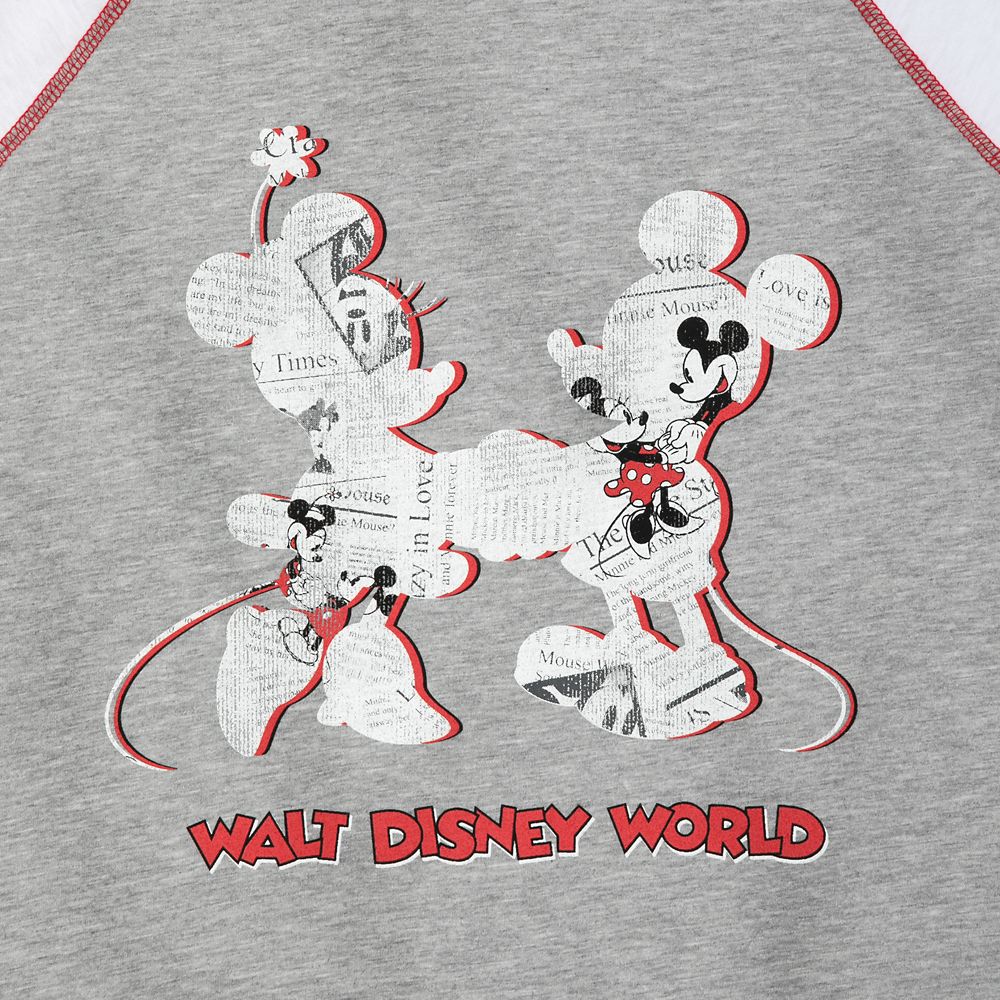 Mickey and Minnie Mouse Newsprint Raglan Long Sleeve T-Shirt for Women – Walt Disney World