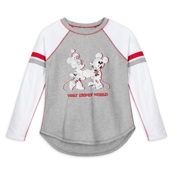 Mickey and Minnie Mouse Newsprint Raglan Long Sleeve T-Shirt for Women – Walt Disney World