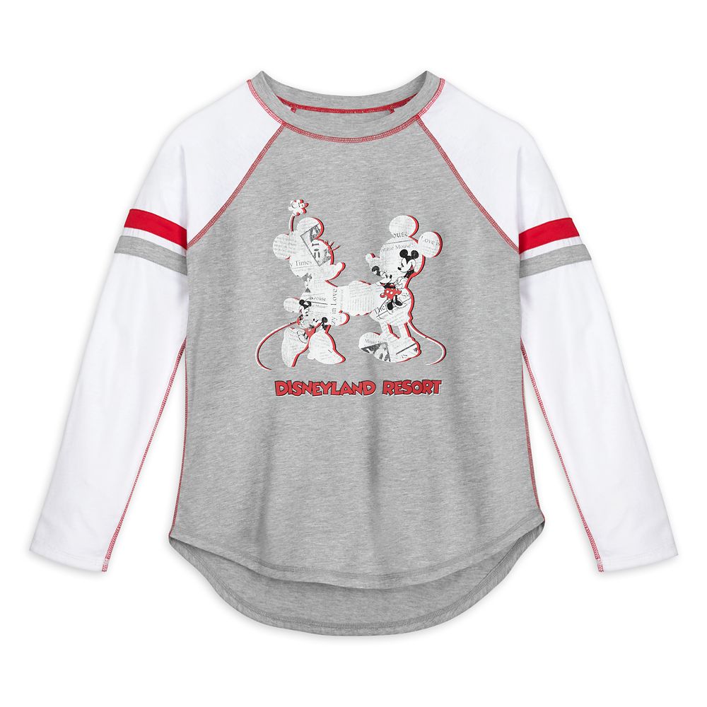 Mickey and Minnie Mouse Newsprint Raglan Long Sleeve T-Shirt for Women – Disneyland