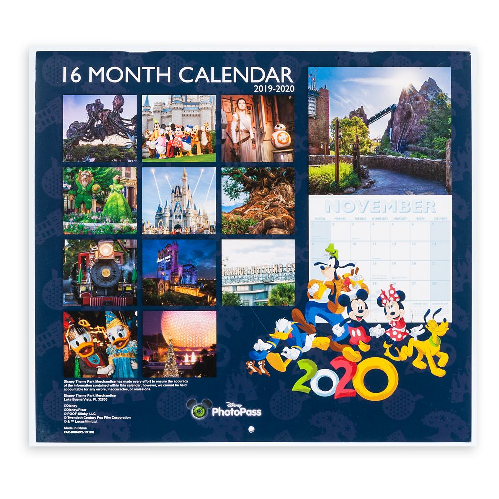 Walt Disney World 16 Month Calendar 2019-2020