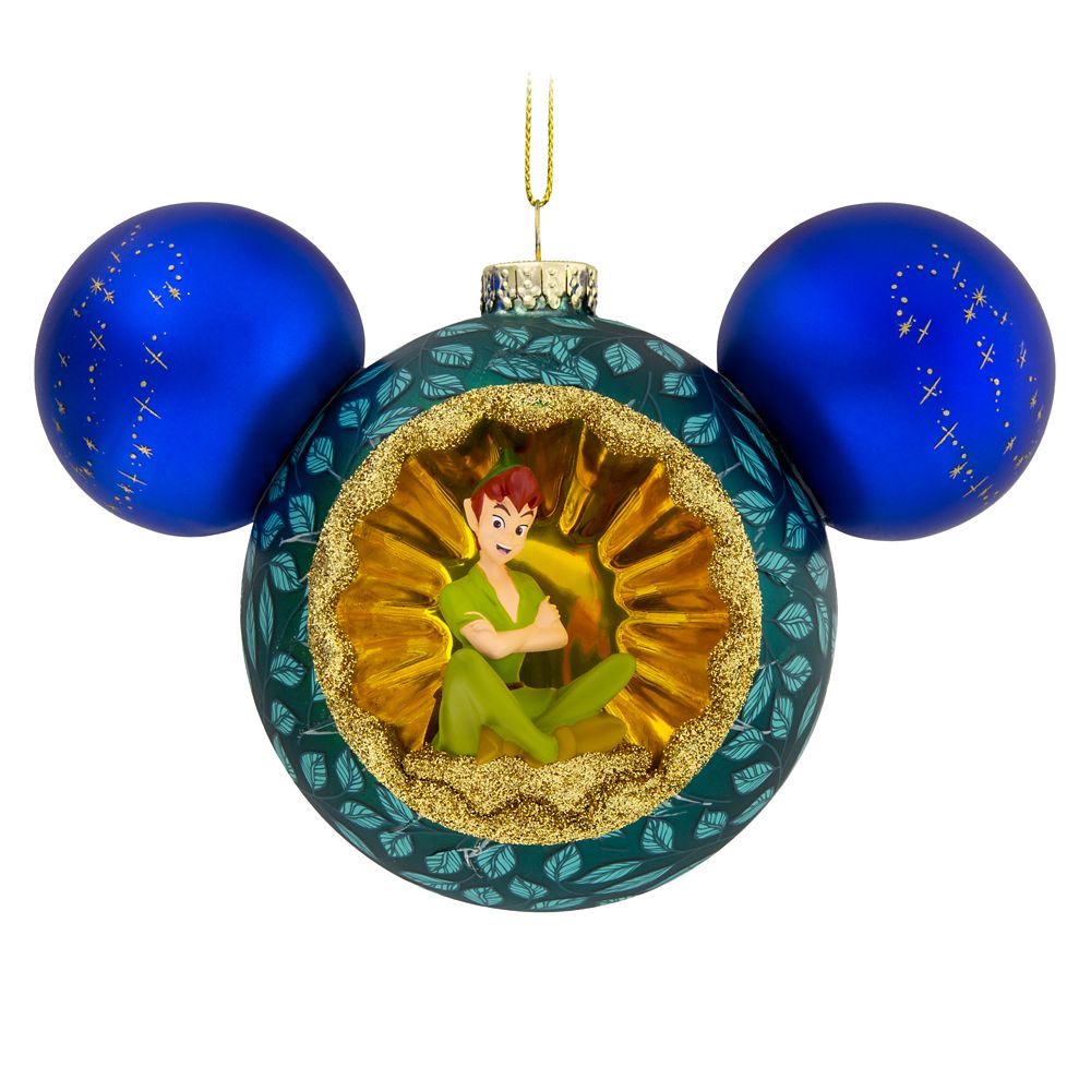 Mickey Mouse Icon Glass Ornament with Tinker Bell and Peter Pan