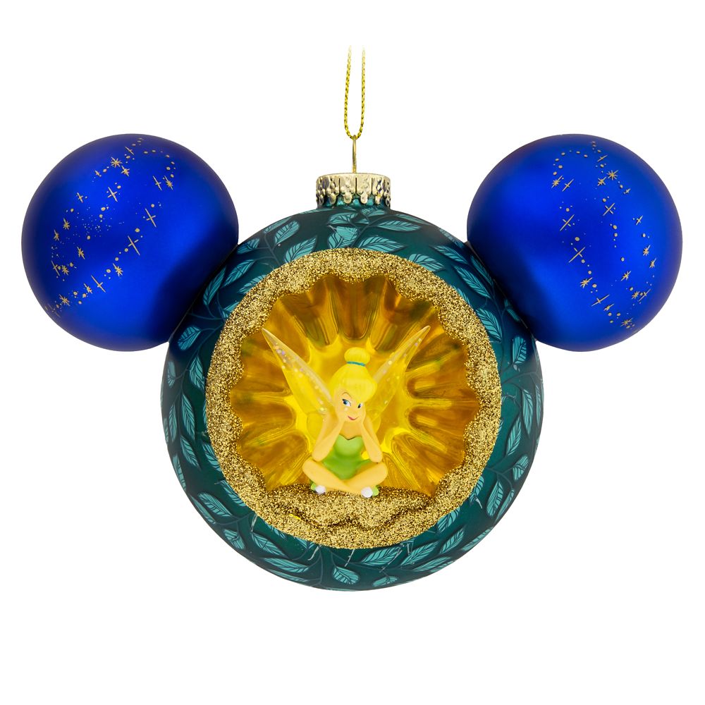 Mickey Mouse Icon Glass Ornament with Tinker Bell and Peter Pan