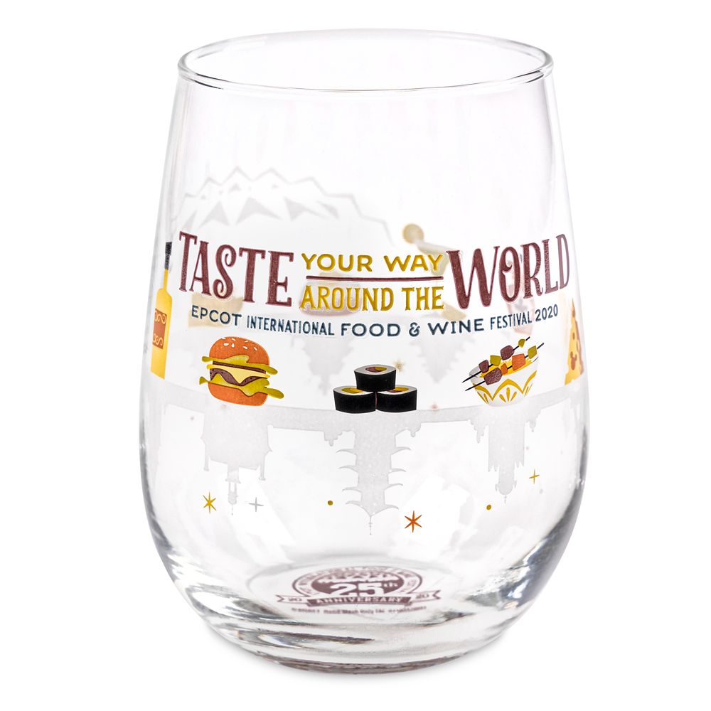Epcot International Food & Wine Festival 25th Anniversary Stemless Wine Glass