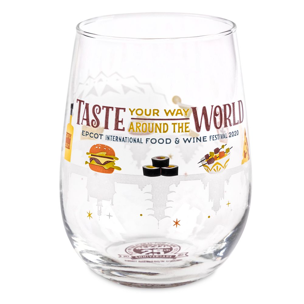 Epcot International Food & Wine Festival 25th Anniversary Stemless Wine Glass has hit the shelves