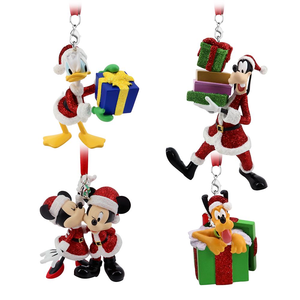 Santa Mickey Mouse and Friends Figural Ornament Set