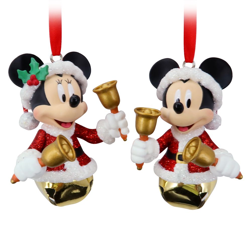 Santa Mickey and Minnie Mouse Bell Ornament Set