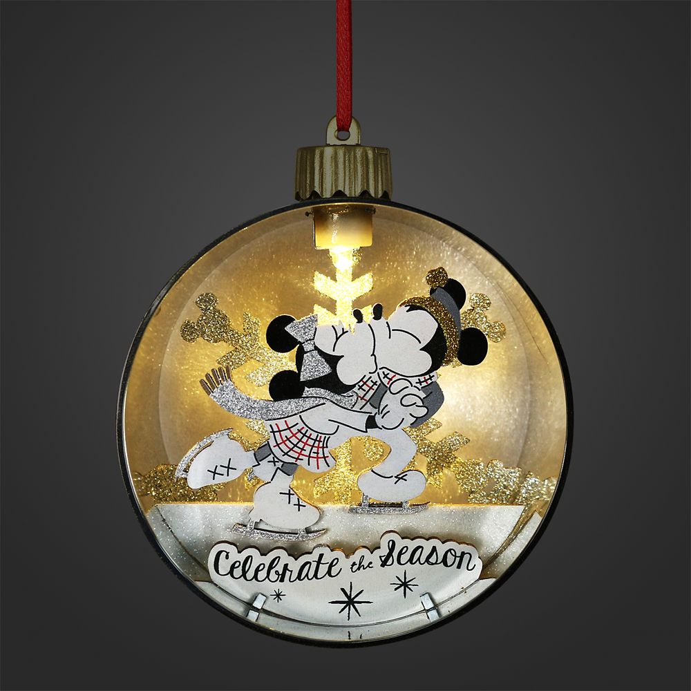 Mickey and Minnie Mouse Light-Up Glass Ball Ornament