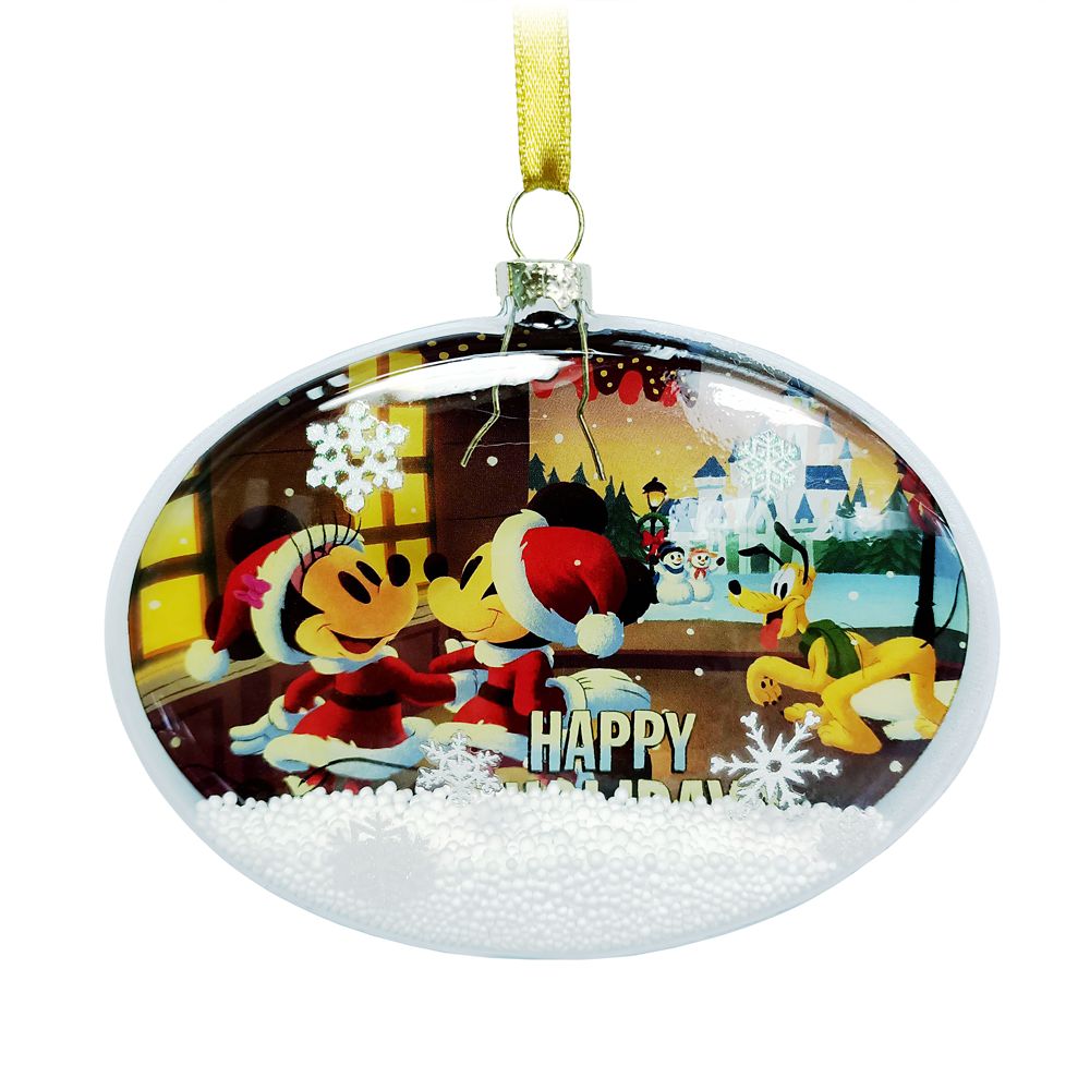 Santa Mickey Mouse and Friends Glass Oval Ornament