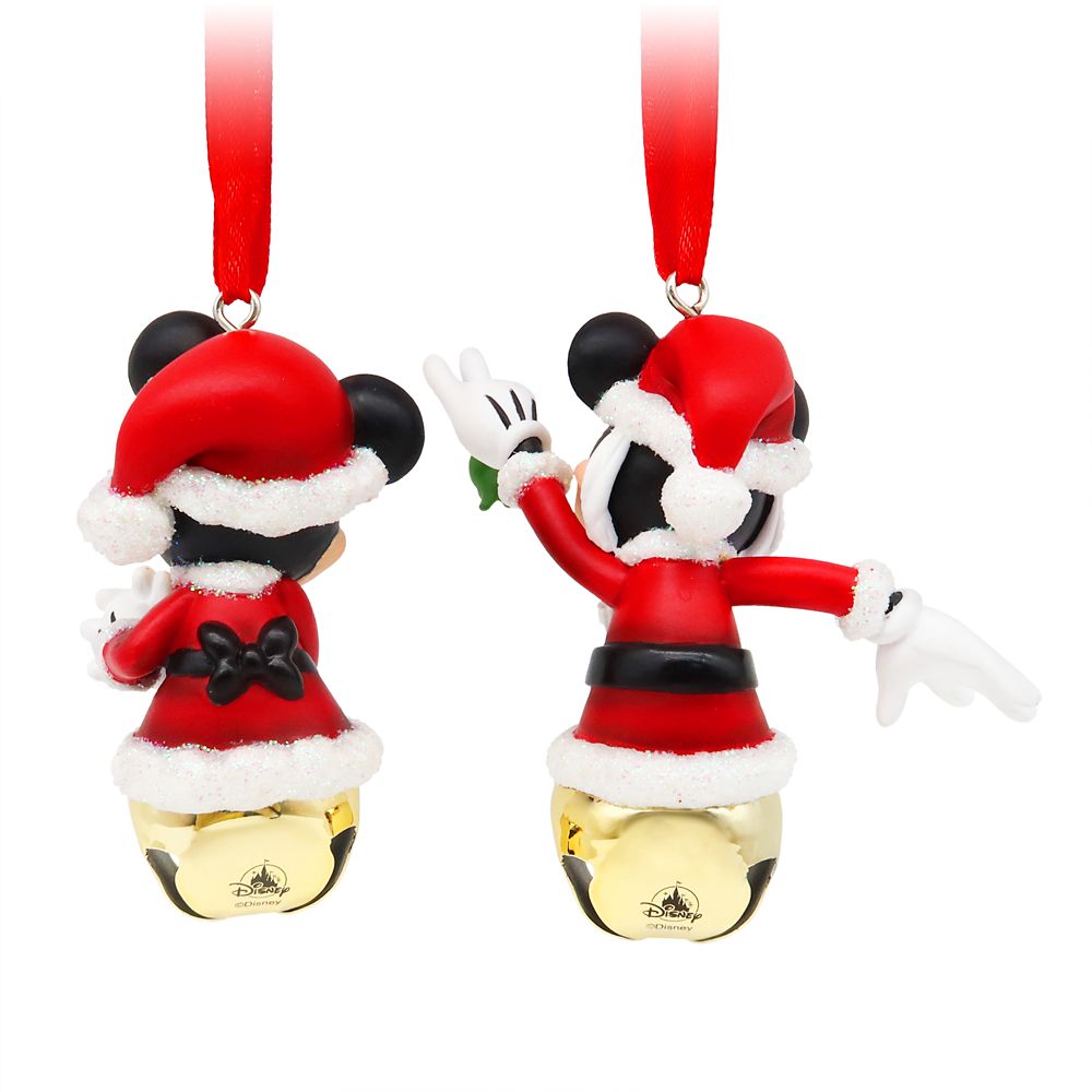 Santa Mickey and Minnie Mouse Bell Ornament Set