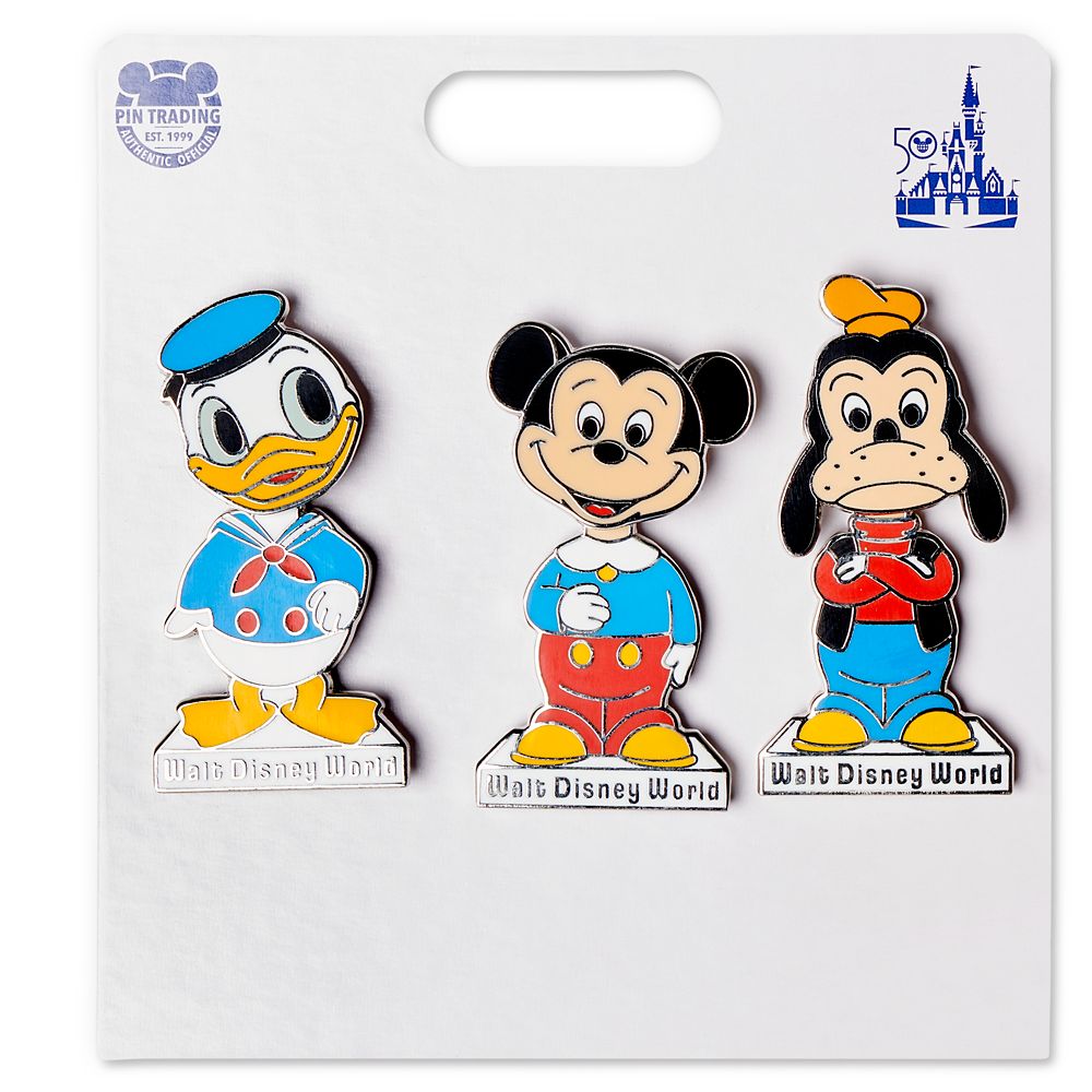 Mickey Mouse and Friends ''Bobble Head'' Pin Set – Walt Disney World 50th Anniversary