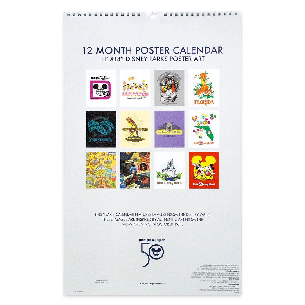 Walt Disney World 50th Anniversary Poster Calendar 2022