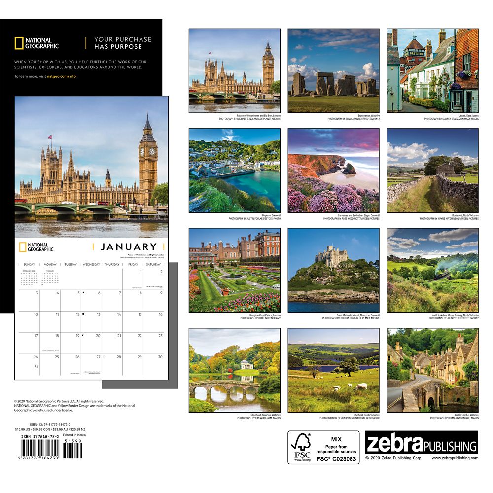 National Geographic 2021 England Wall Calendar