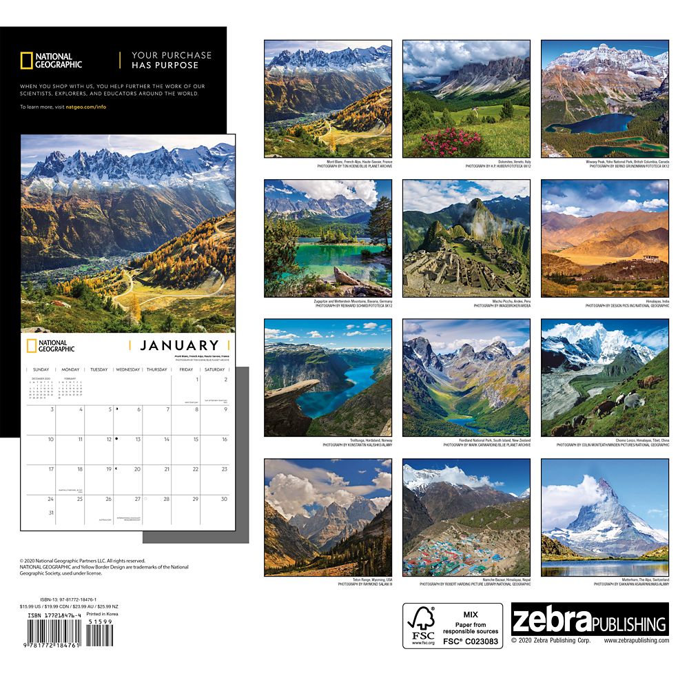 National Geographic 2021 Great Mountains Wall Calendar