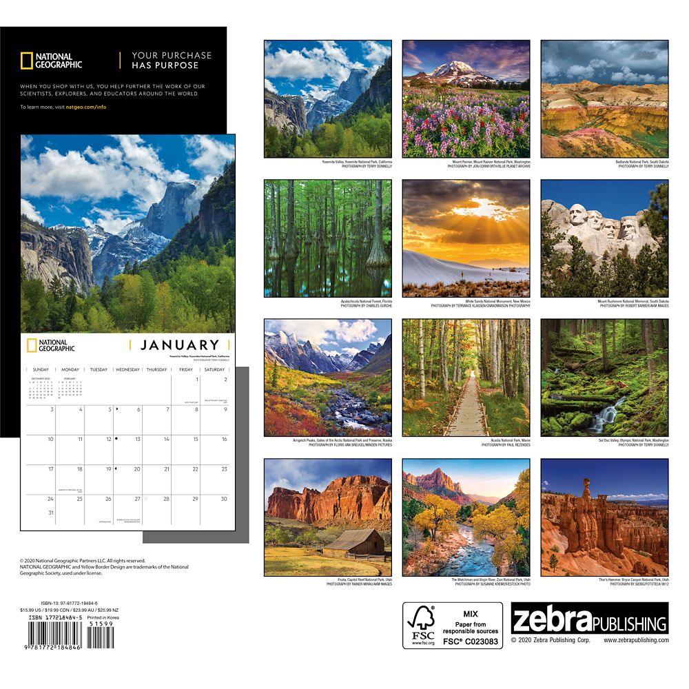 National Geographic 2021 National Parks and Monuments Wall Calendar