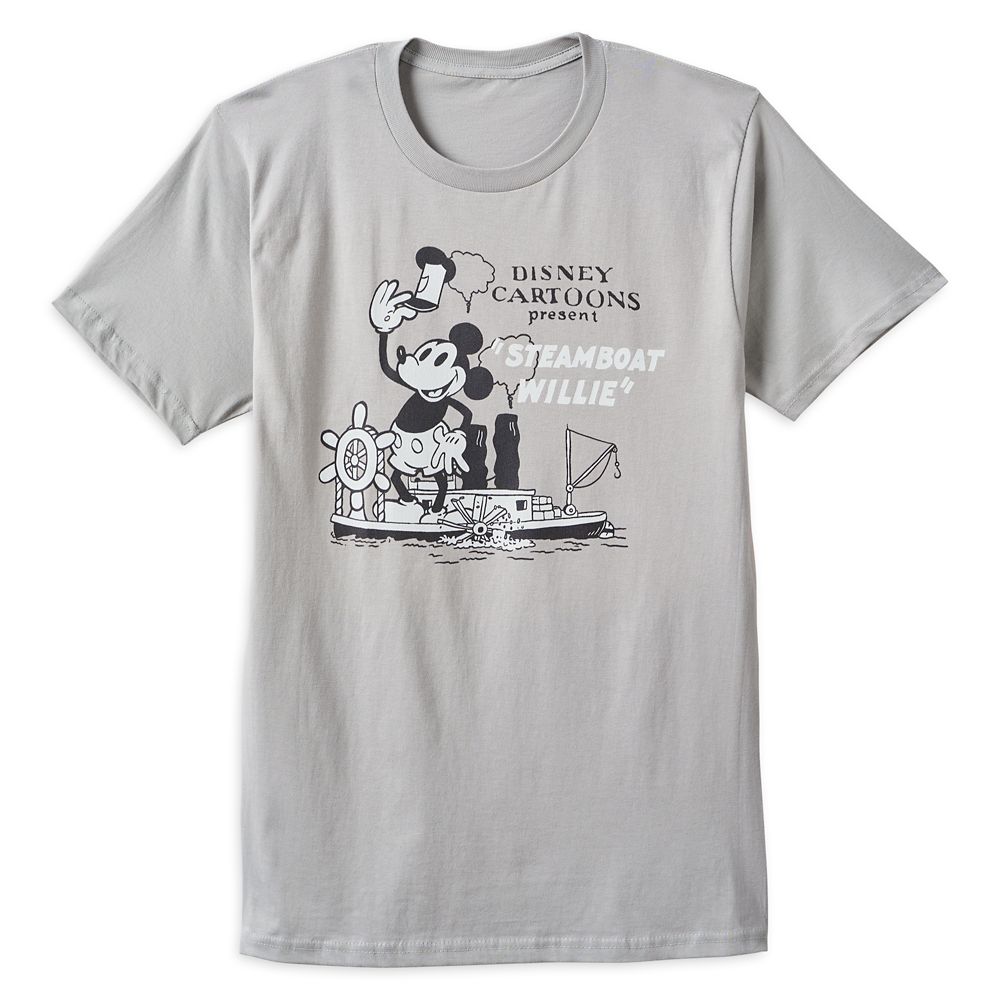Mickey Mouse T-Shirt for Adults – Steamboat Willie – Gray – Buy Online Now