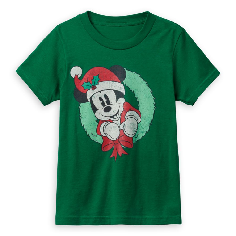 Santa Mickey Mouse Holiday Wreath T-Shirt for Kids Official shopDisney