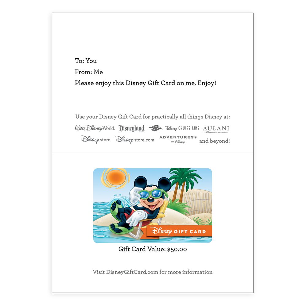 Mickey Mouse Sunbathing Disney Gift Card