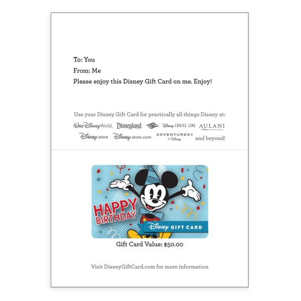 Mickey Mouse Birthday Disney Gift Card