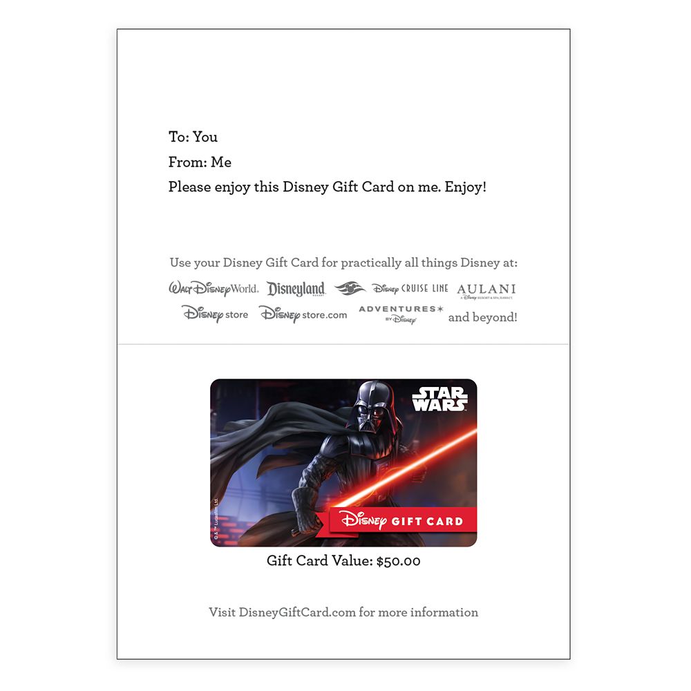Darth Vader Disney Gift Card &ndash; Star Wars