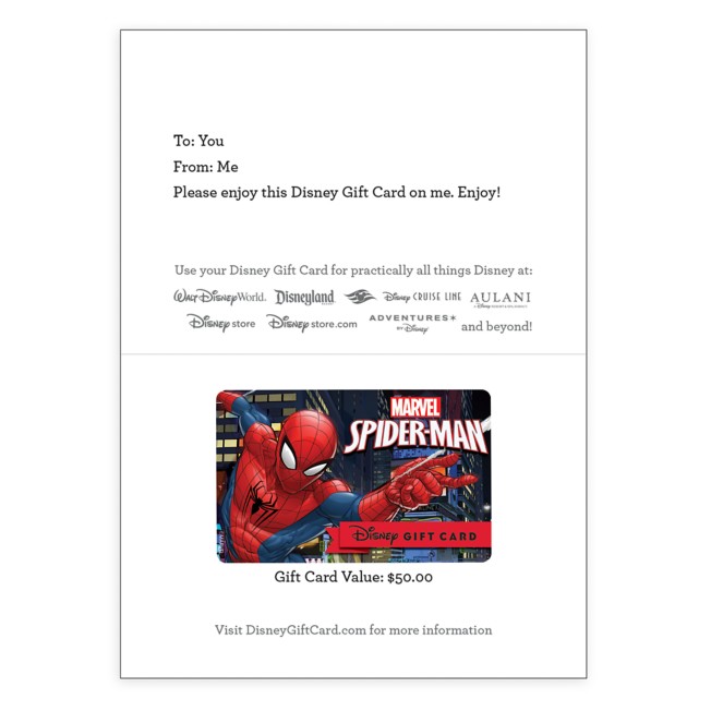 DISNEY Spider-Man 2016 Gift Card $0 