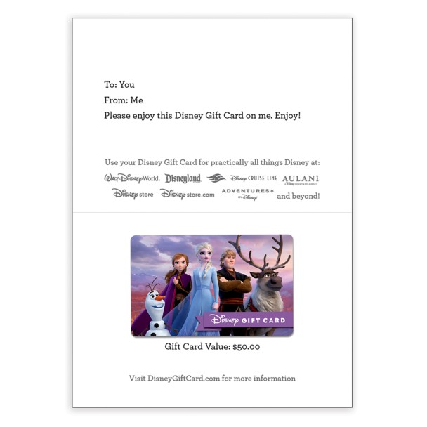 Frozen 2 Disney Gift Card