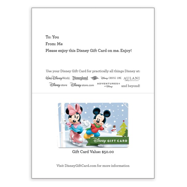Mickey and Minnie Mouse Winter Skating Disney Gift Card