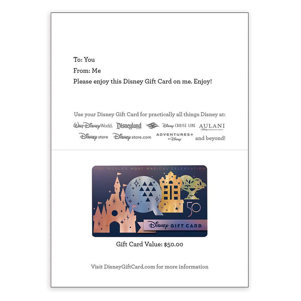 Walt Disney World 50th Anniversary Holographic Disney Gift Card