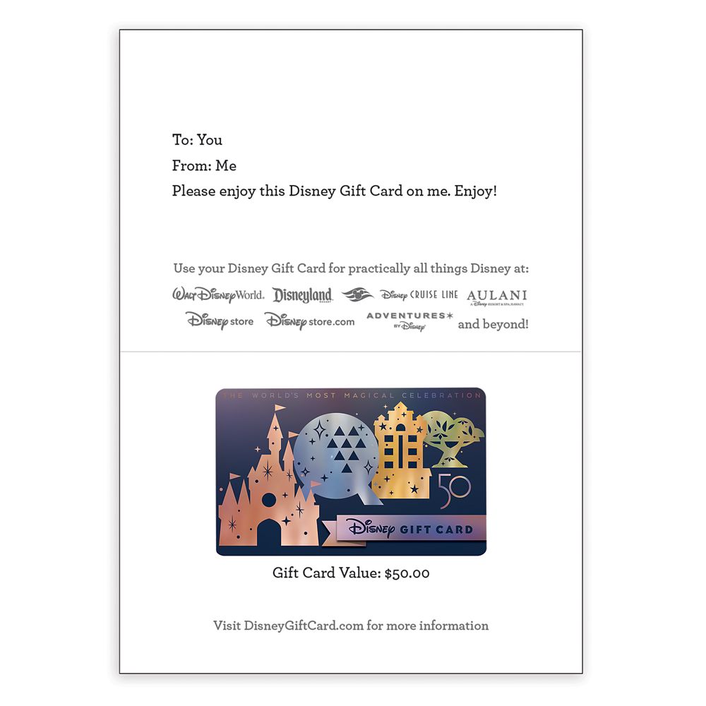 Walt Disney World 50th Anniversary Disney Gift Card