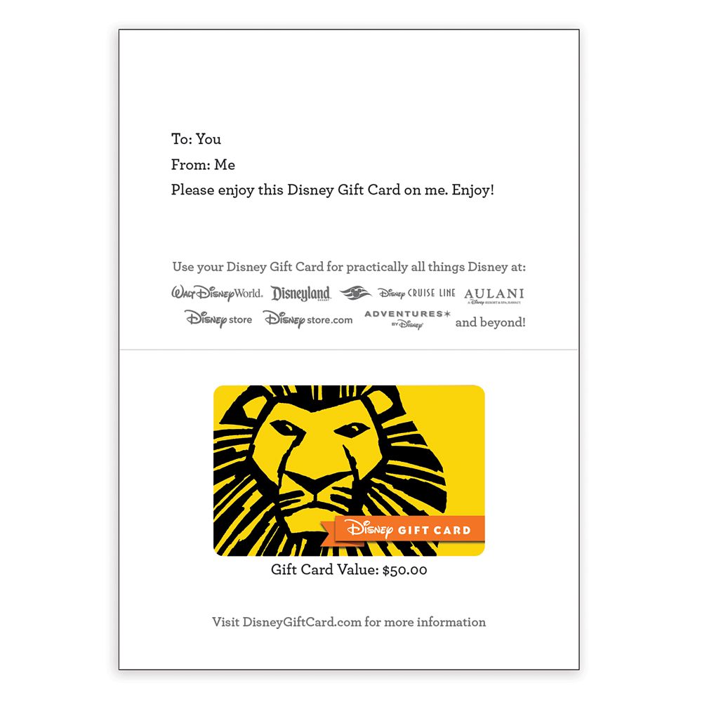 The Lion King Musical Disney Gift Card