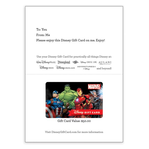 Marvel Avengers Disney Gift Card