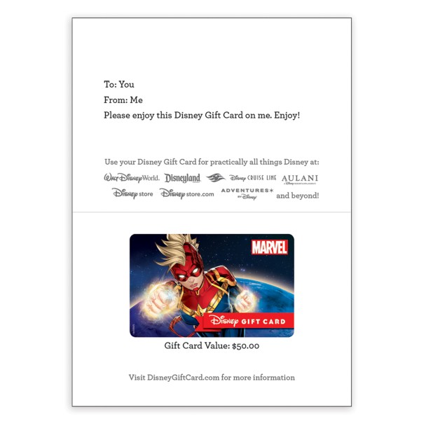 Captain Marvel Disney Gift Card