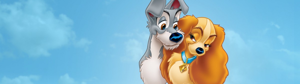 Lady and Tramp against a light blue background.