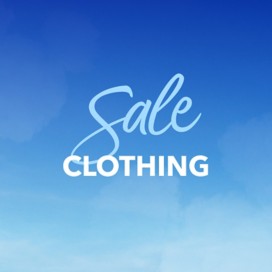 Blue sky background with "sale clothing" text in white.