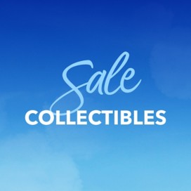 Blue sky background with "sale collectibles" text in white.