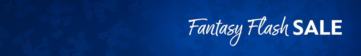 "Fantasy Flash Sale" text on blue banner with Mickey Mouse silhouettes