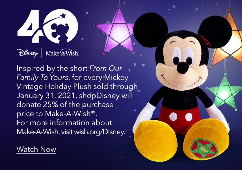 Inspired by the short Lola, for every Mickey Vintage Holiday Plush sold through January 31, 2021, shopDisney will donate 25% of the purchase price to Make-A-Wish&reg;. For more information about Make-A-Wish, visit wish.org/Disney. Learn More