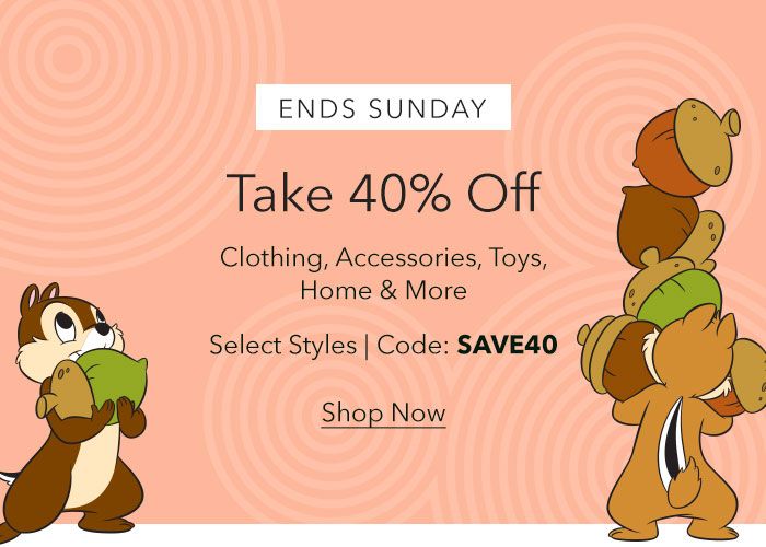 Ends Sunday! Take 40% Off select Clothing, Accessories, Toys, Home & More with Code: SAVE40